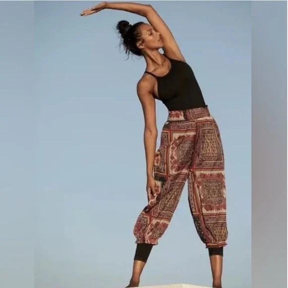 FP Movement Free People Sashay My Way Balloon Pants S Jogger Patchwork Yoga Boho - Picture 2 of 13